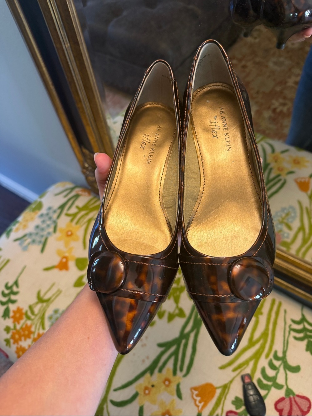 Anne Klein Tortoiseshell Patent Pointed-Toe Pumps